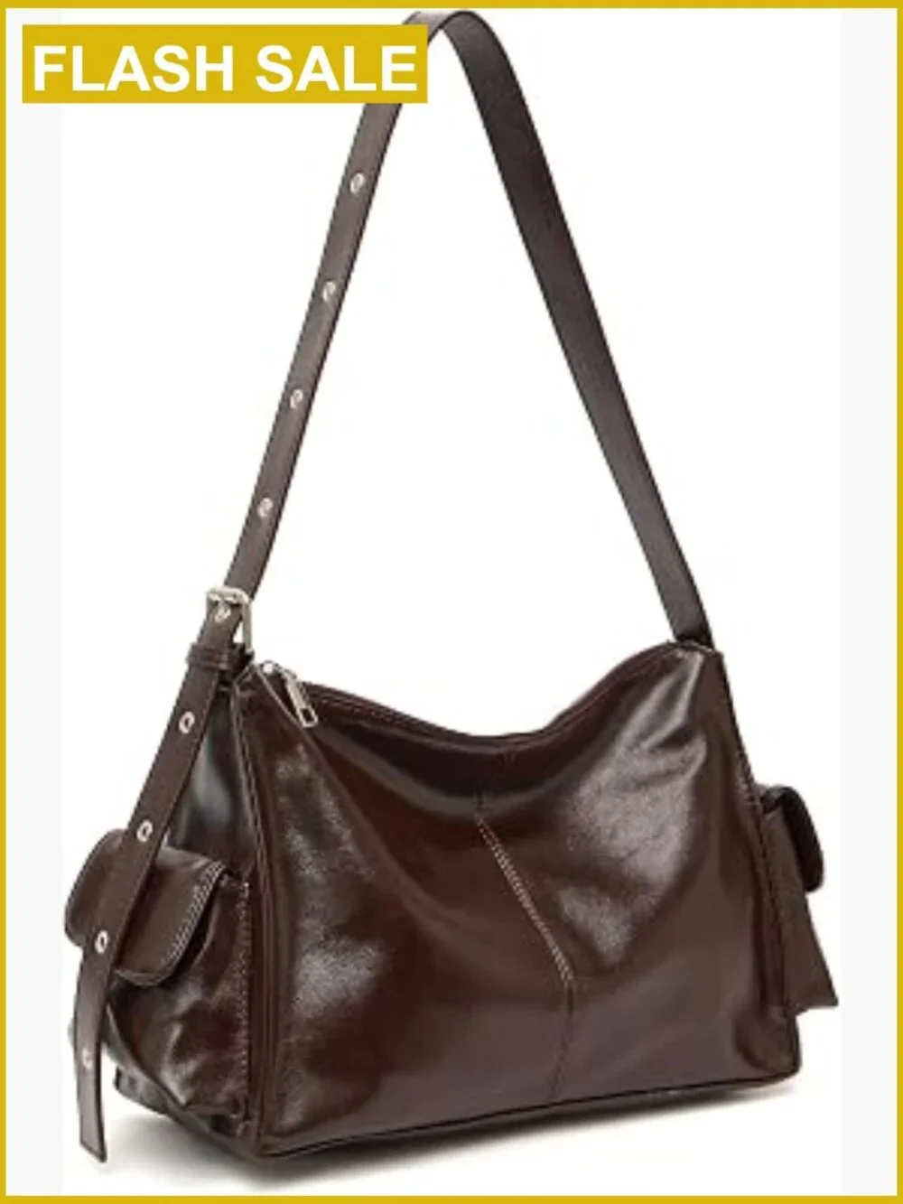 Vegan Leather Hobo Slouchy Shoulder Bag with Adjustable Strap Y2k